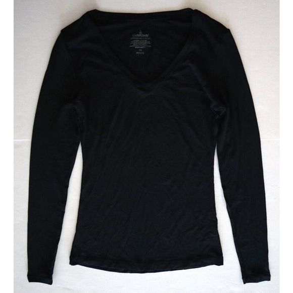 Cuddl Duds Women's Petite Sz XS Black SoftWear with Stretch L/S V-Neck Shirt - Picture 2 of 5